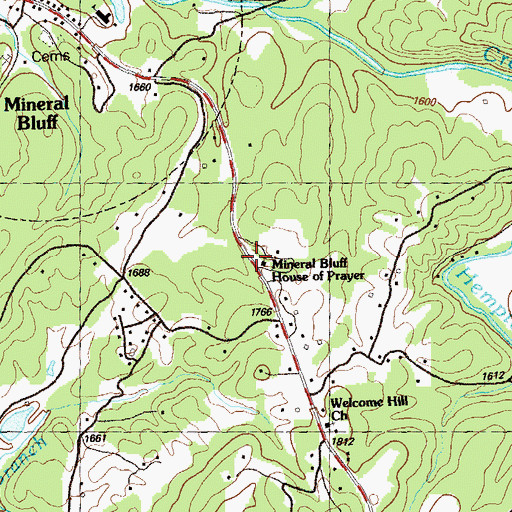 Topographic Map of Mineral Bluff House of Prayer, GA