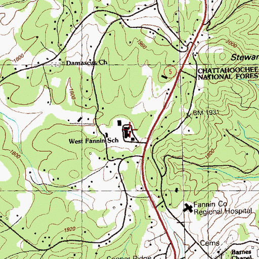 Topographic Map of West Fannin Elementary School, GA