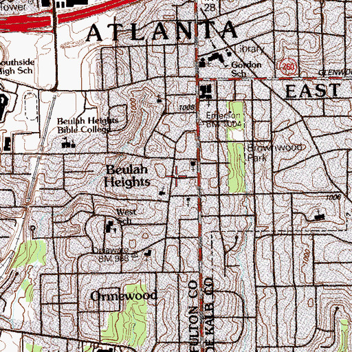 Topographic Map of Beulah Heights, GA