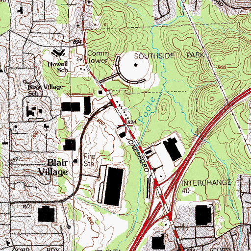 Topographic Map of Blair Village, GA