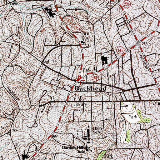 Topographic Map of Buckhead, GA