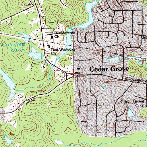 Topographic Map of Cedar Grove, GA