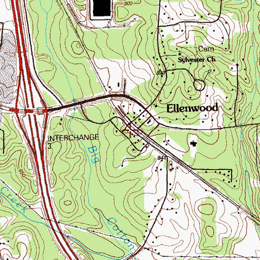 Topographic Map of Ellenwood, GA