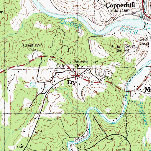 Topographic Map of Fry, GA