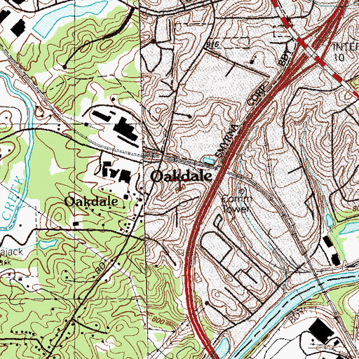 Topographic Map of Oakdale, GA