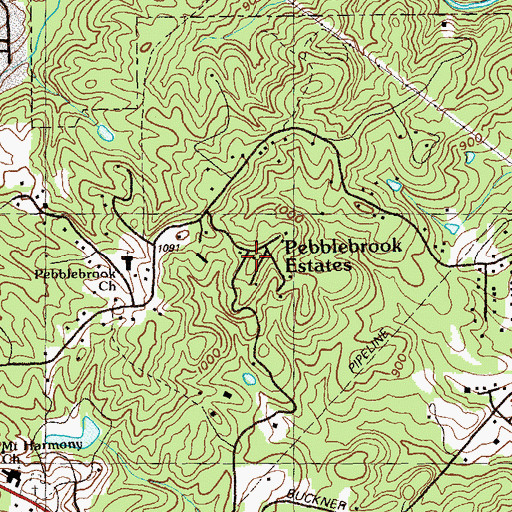 Topographic Map of Pebblebrook Estates, GA