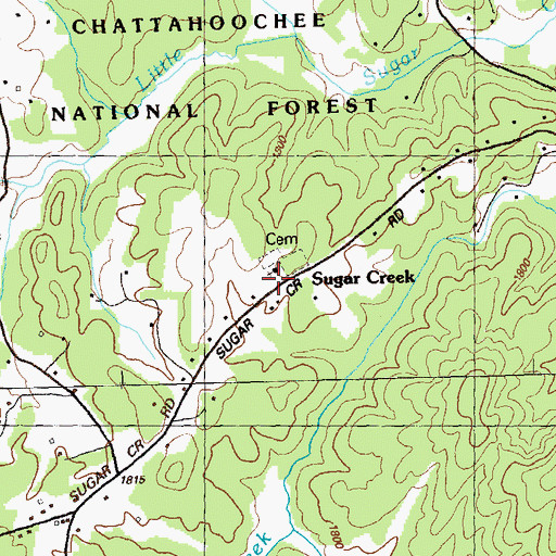 Topographic Map of Sugar Creek, GA