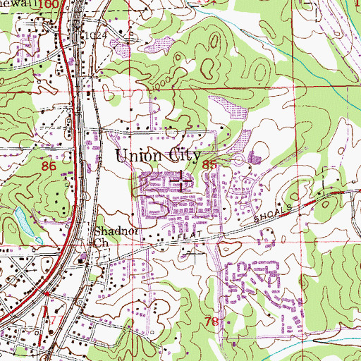 Topographic Map of Union City, GA