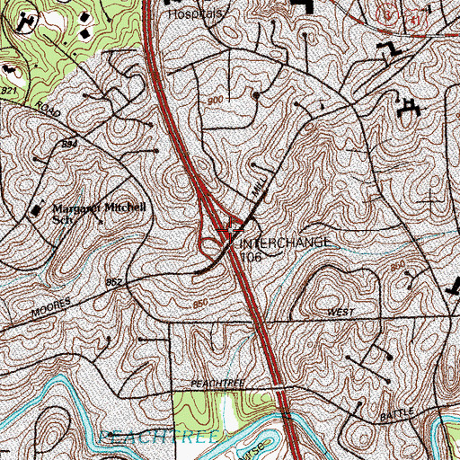 Topographic Map of Interchange 106, GA