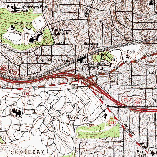 Topographic Map of Interchange 17, GA