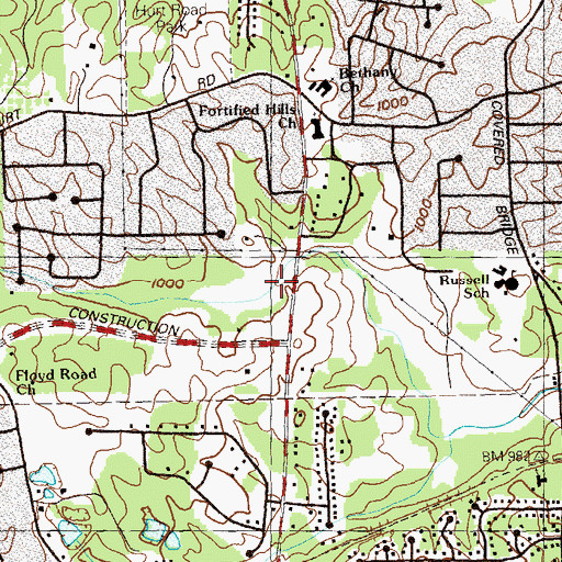 Topographic Map of Hicks Lake Dam, GA