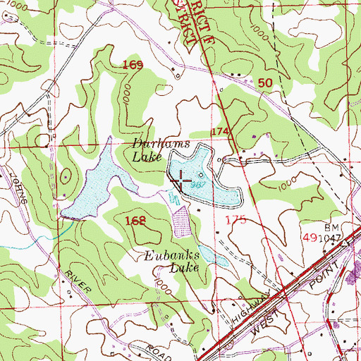 Topographic Map of Durhams Dam, GA