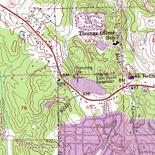 Topographic Map of City of East Point Reservoir Dam, GA