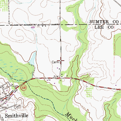 Topographic Map of Cowart Cemetery, GA