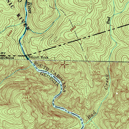 Topographic Map of Ellicott Rock Wilderness, SC