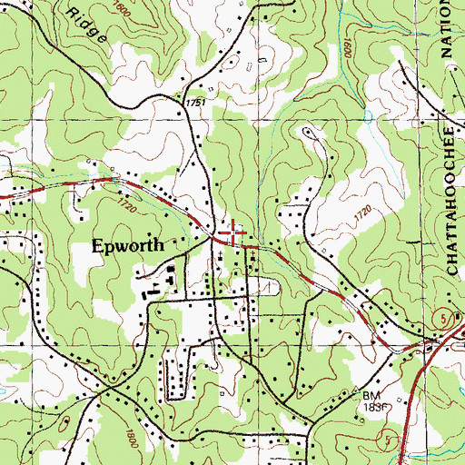 Topographic Map of Epworth Cemetery, GA