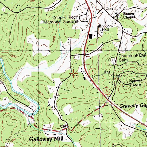 Topographic Map of Gravelly Gap School (historical), GA