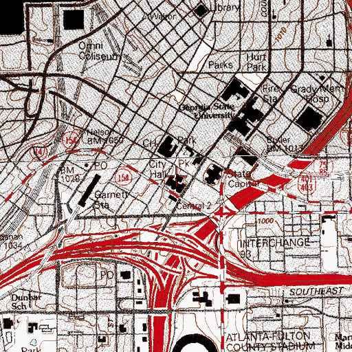 Topographic Map of Atlanta City Hall, GA