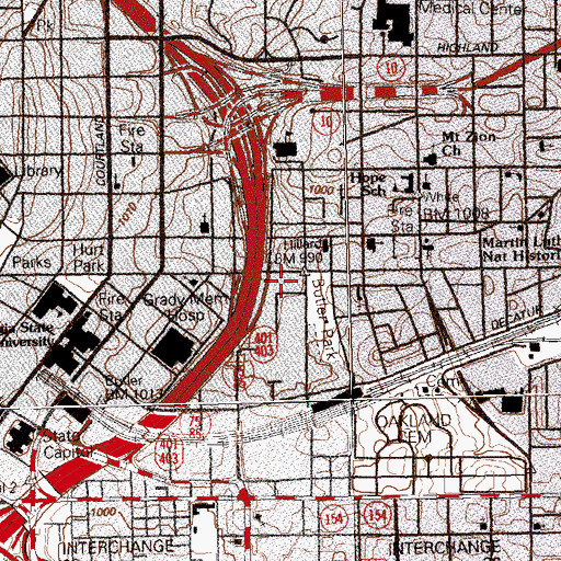 Topographic Map of Atlanta Fire / Rescue Stations 4, GA