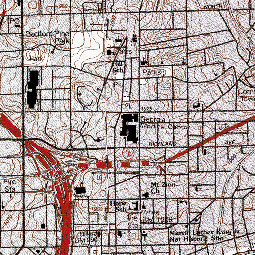 Topographic Map of Atlanta Medical Center, GA