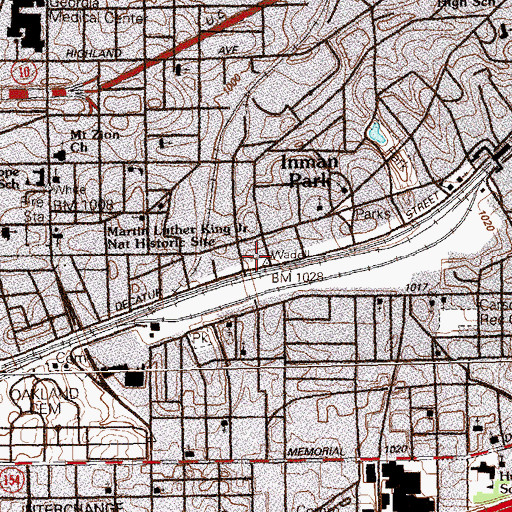 Topographic Map of Inman Park Elementary School, GA