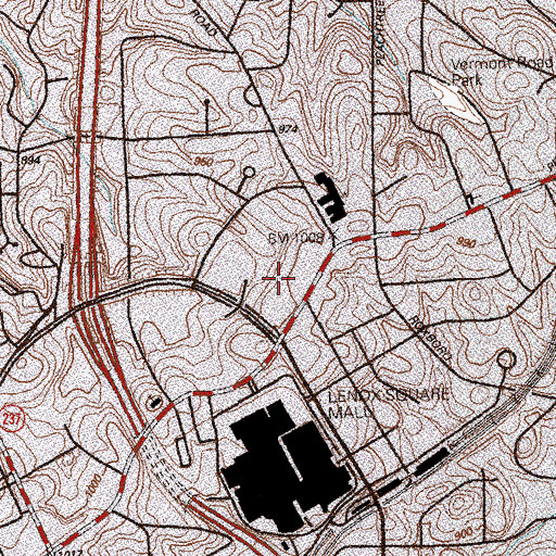 Topographic Map of Phipps Plaza Shopping Center, GA