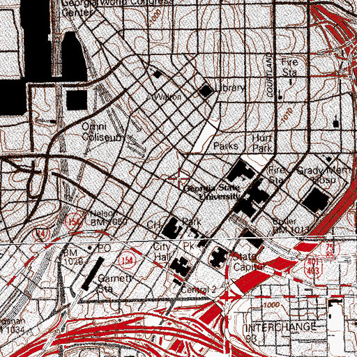 Topographic Map of Underground Atlanta, GA