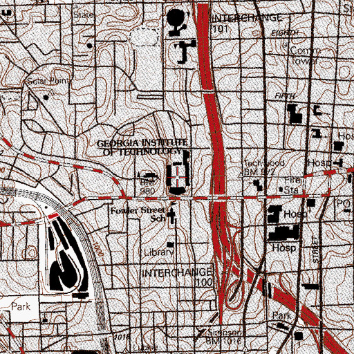 Topographic Map of Bobby Dodd Stadium, GA