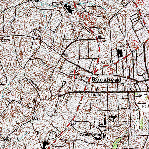 Topographic Map of Buckhead Plaza Shopping Center, GA