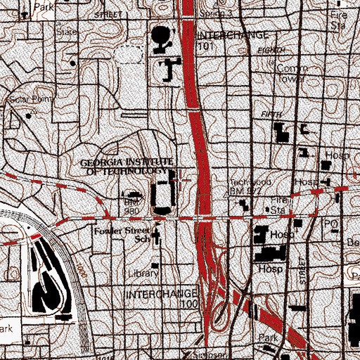 Topographic Map of Glenn Hall, GA