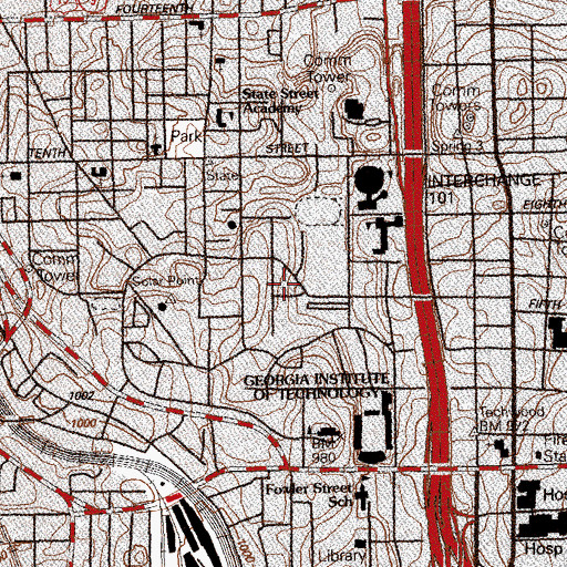 Topographic Map of Whitehead Memorial Infirmary, GA