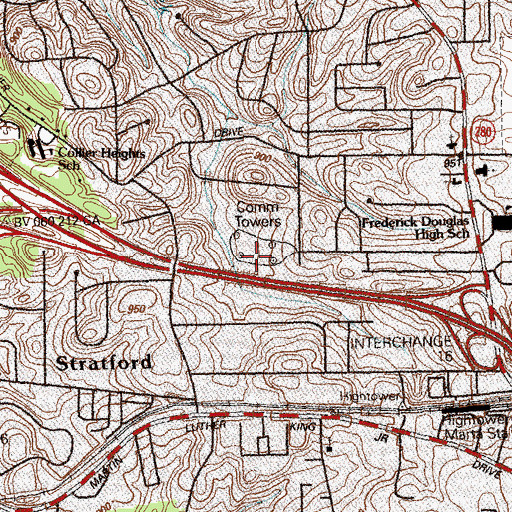 Topographic Map of WAOK-AM (Atlanta), GA