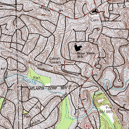Topographic Map of WGNX-TV (Atlanta), GA