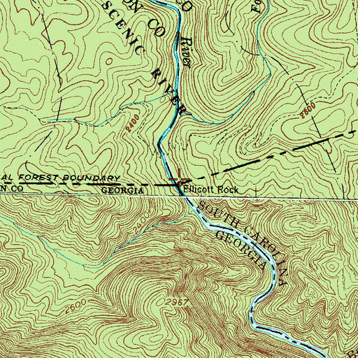 Topographic Map of Ellicott Rock, GA