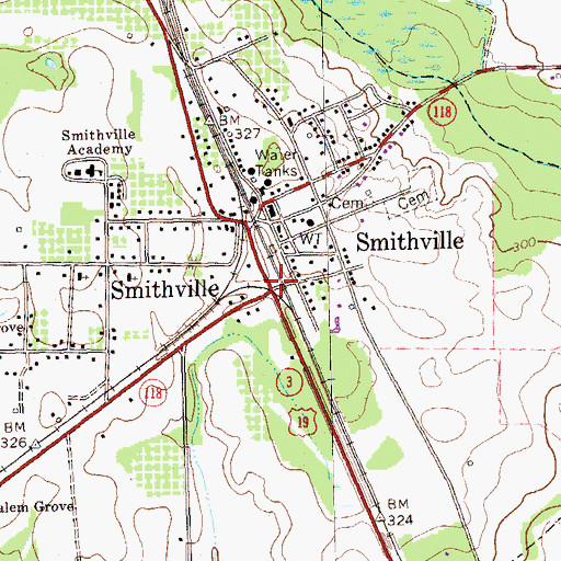 Topographic Map of Smithville, GA