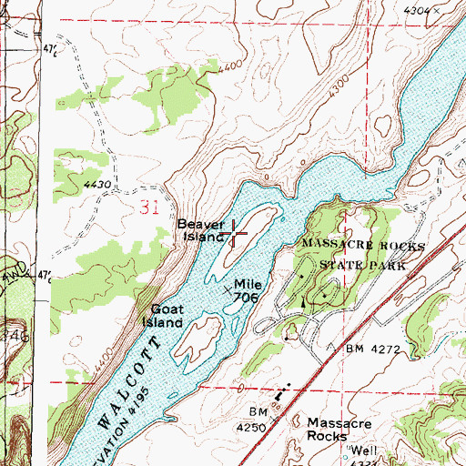 Topographic Map of Beaver Island, ID