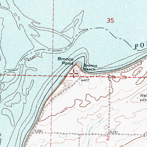 Topographic Map of Bronco Beach, ID