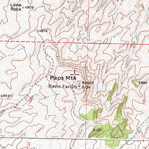 Topographic Map of Paps Mountain, ID