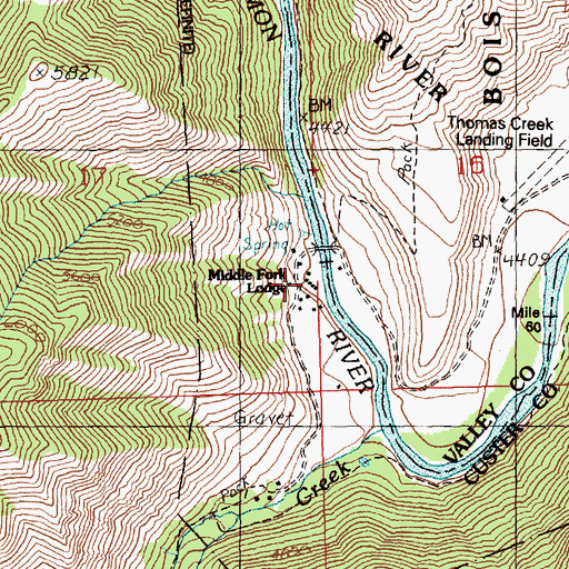 Topographic Map of Middle Fork Lodge, ID
