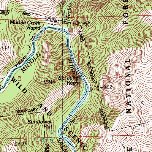 Topographic Map of Ski Jump Rapid, ID