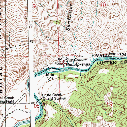 Topographic Map of Sunflower Hot Springs, ID