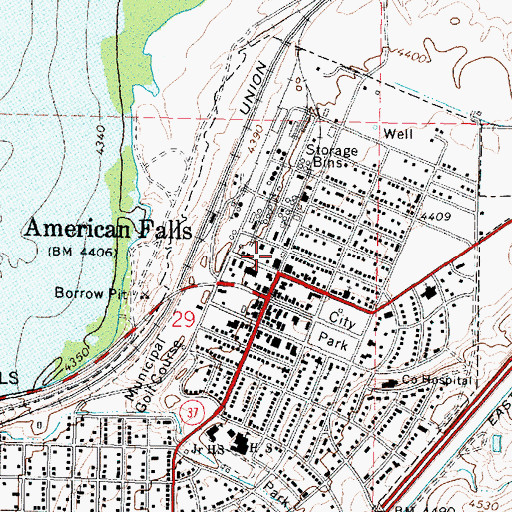Topographic Map of American Falls, ID