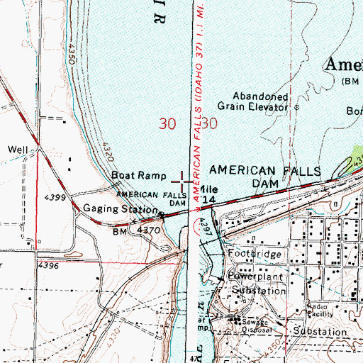 Topographic Map of American Falls Dam, ID