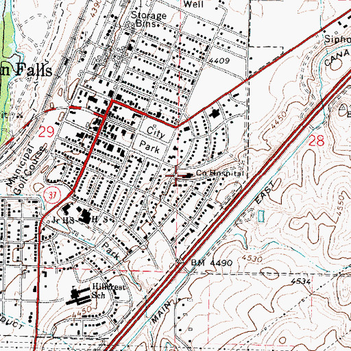 Topographic Map of Power County Hospital, ID