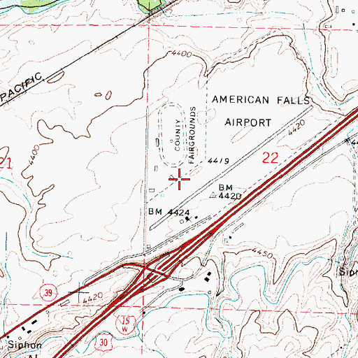 Topographic Map of American Falls Airport, ID