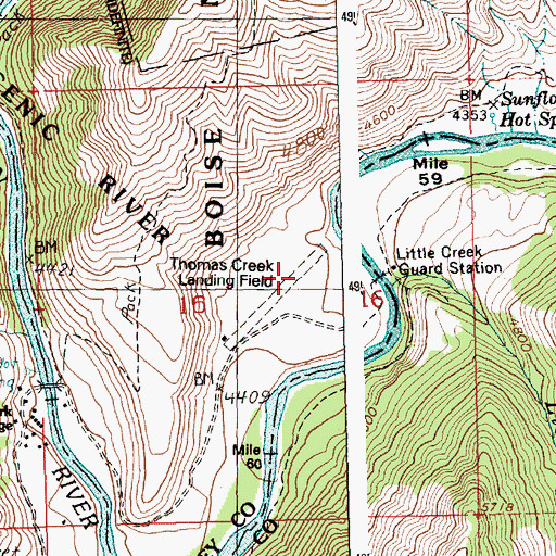 Topographic Map of Thomas Creek Airport, ID