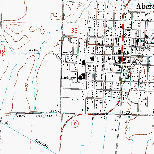 Topographic Map of Aberdeen High School, ID