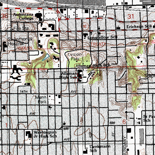 Topographic Map of Alleman High School, IL