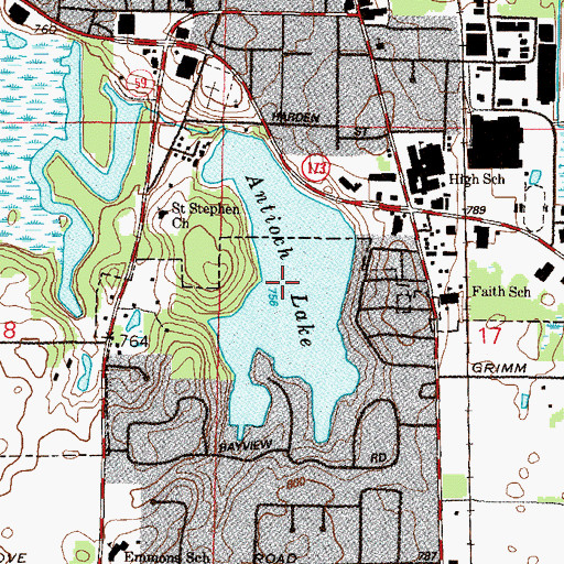 Topographic Map of Antioch Lake, IL