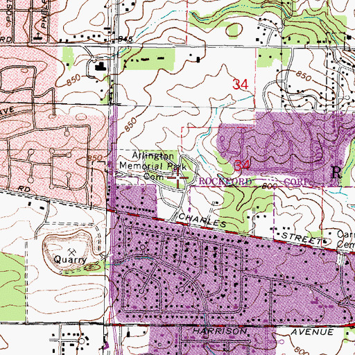 Topographic Map of Arlington Memorial Park Cemetery, IL